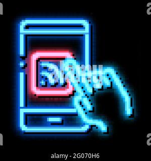 Hand Push Wifi Button neon glow icon illustration Stock Vector