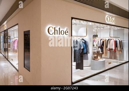 French luxury fashion brand Chloé logo at its retail store in the Soho  neighborhood of New York, NY, February 23, 2021. British and Italian  Fashion Week shows are underway in Europe this