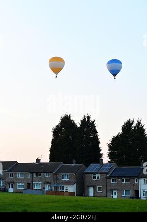Leicester, Leicestershire, UK 31st May 2021. UK News. Members of the band Easy Life take to the sky over Leicester in hot air balloons to promote the launch of their debut album, Life’s A Beach. Alex Hannam/Alamy Live News Stock Photo