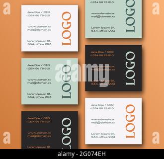 Modern Abstract Business Cards Template. Realistic Vector Stationary Mockup Scene with Soft Shadows. Top View Background Decorative Layout Stock Vector