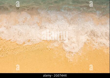 Summer background with Soft wave of blue ocean on sandy beach. oncoming wave. Panorama of a beautiful white sand beach and turquoise water in Maldives Stock Photo