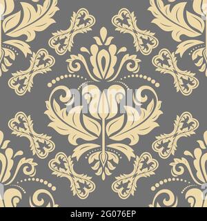 Classic seamless vector golden pattern. Damask orient ornament. Classic vintage gray and golden background. Orient ornament for fabric, wallpaper and packaging Stock Vector