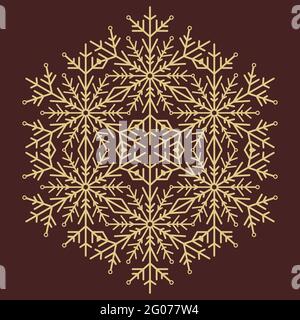 Round vector snowflake. Abstract winter golden ornament. Golden round snowflake Stock Vector