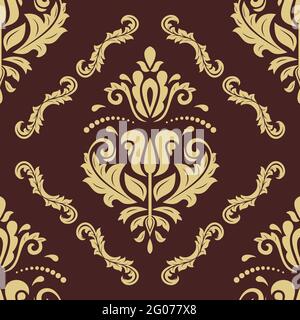 Classic seamless vector pattern. Damask orient brown and golden ornament. Classic vintage background. Orient ornament for fabric, wallpaper and packaging Stock Vector