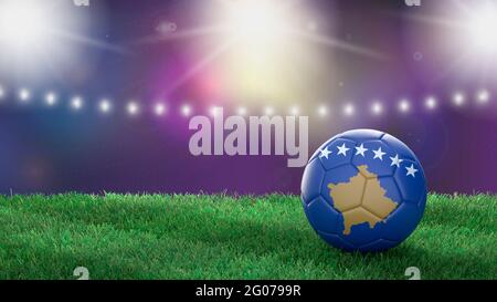 Soccer ball in flag colors on a bright blurred stadium background. Kosovo. 3D image