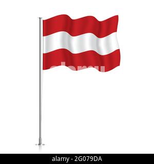 Austria flag waving on a metallic pole. The official flag of Austria, isolated on a white background. Stock Vector