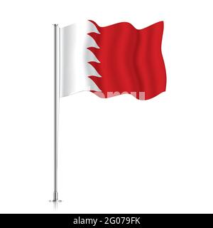 Bahrain flag waving on a metallic pole. The official flag of Bahrain, isolated on a white background. Stock Vector