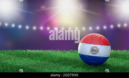 Soccer ball in flag colors on a bright blurred stadium background. Paraguay. 3D image Stock Photo