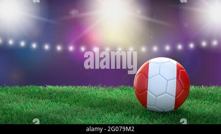 Soccer ball in flag colors on a bright blurred stadium background. Peru. 3D image Stock Photo