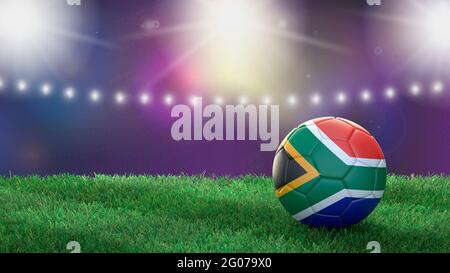 Soccer ball in flag colors on a bright blurred stadium background. South Africa. 3D image Stock Photo