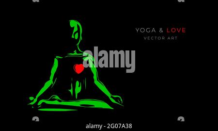 The concept of yoga and love. Vector illustration of a guy sitting in lotus pose. Image of a man doing yoga. Stock Vector