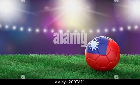 Soccer ball in flag colors on a bright blurred stadium background. Taiwan. 3D image Stock Photo