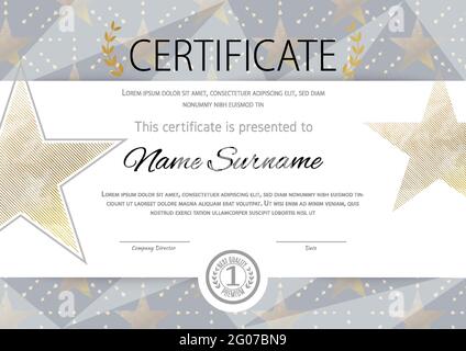 Certificate blank with gold stars. Template vector illustration. Stock Vector