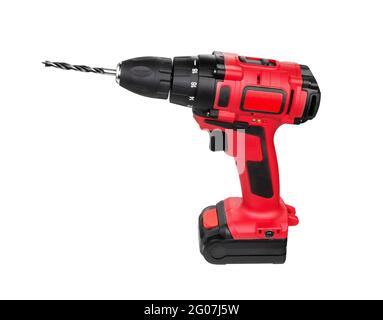 Drill. Cordless drill and screwdriver isolated on white background. Stock Photo
