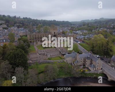 JEDBURGH, SCOTLAND. 13 May, 2021.  Jedburgh Abbey, Aerial View
