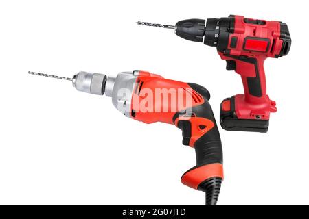 Drill. Cordless drill and screwdriver isolated on white background. Stock Photo