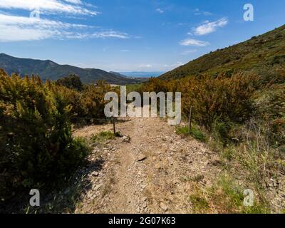 Hiking holiday along the Spanish Costa Brava coastal path, also known as the GR92 Cami de Ronda, going from Roses to Port de la Selva Stock Photo