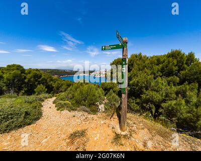 Hiking holiday along the Spanish Costa Brava coastal path, also known as the GR92 Cami de Ronda, going towards L'Escala Stock Photo