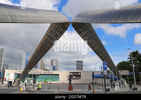 Whittle Arch and Coventry Transport Museum, Millennium Place, Coventry, West Midlands, England, Great Britain, UK, Europe Stock Photo