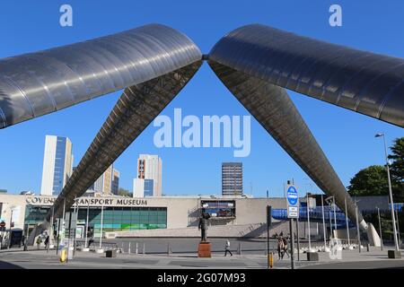 Whittle Arch and Coventry Transport Museum, Millennium Place, Coventry, West Midlands, England, Great Britain, UK, Europe Stock Photo