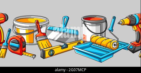 Seamless pattern with repair working tools. Equipment for construction industry. Stock Vector