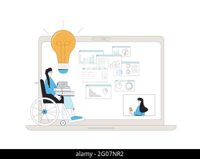 Data scientists. Business analysis concept. People with schemes and diagrams. Financial researchers. Vector color line art illustration. Stock Vector