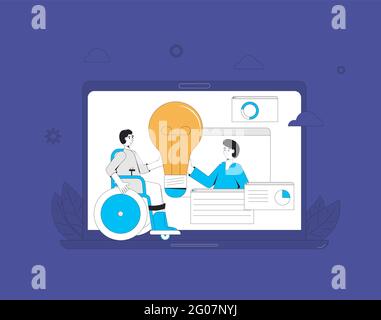 Video call meeting. Friends online meeting. Digital inclusion communication. Colleagues talking to each other on computer screen. Vector illustration. Stock Vector