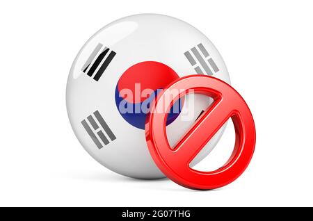 Forbidden symbol with South Korean flag. Prohibition in South Korea concept, 3D rendering Stock Photo