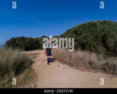 Hiking holiday along the Spanish Costa Brava coastal path, also known as the GR92. Stock Photo