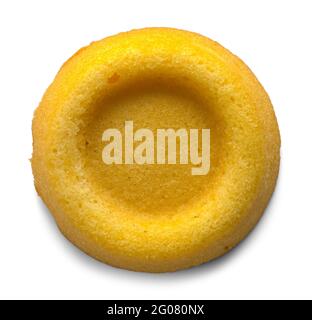 Round Sponge Cake Cut Out on White. Stock Photo