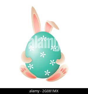 Easter bunny behind Easter egg - cute vector illustration isolated Stock Vector