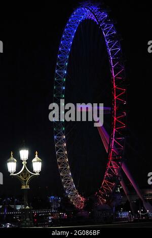 The London Eye is lit up in a rainbow hue on the first day of Pride month. Picture date: Tuesday June 1, 2021. Stock Photo