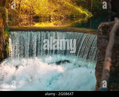 Krupajsko Vrelo (The Krupaj Springs) in Serbia, beautiful water spring with waterfalls and caves Stock Photo