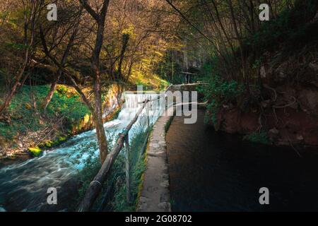 Krupajsko Vrelo (The Krupaj Springs) in Serbia, beautiful water spring with a small waterfall Stock Photo