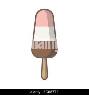 Ice cream icon simple vector flat outline logo design. Colorful pink, vanilla and chocolate ice cream. Vector illustration gelato popsicle ice lolly on a stick. Vector hand drawn illustration Stock Vector