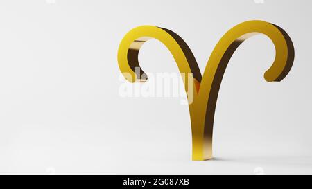 zodiac symbol  Aries signs gold on white background 3D rendering Stock Photo