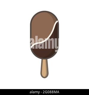 Ice cream icon simple vector flat outline logo design. Colorful chocolate ice cream gelato popsicle ice lolly on a stick. Vector illustration. Vector hand drawn illustration Stock Vector