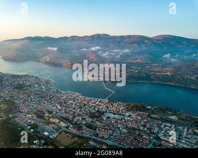 Panoramic view of beautiful coastal city Argostoli, the capital of Kefalonia island Stock Photo