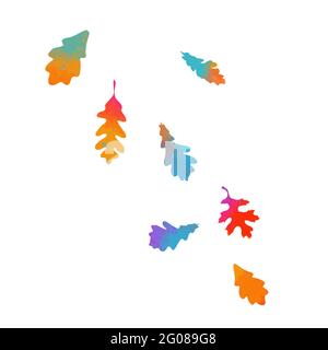 Falling multicolored oak leaves. Vector illustration Stock Vector