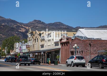 Lincoln Avenue is the main street of Calistoga, California. Stock Photo