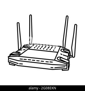 Linksys as Telecommunication Equipment Hand Drawn Icon Set Vector. Stock Vector