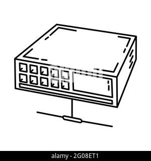 PBX as Telecommunication Equipment Hand Drawn Icon Set Vector. Stock Vector