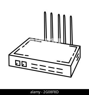 VoIP Gateway as Telecommunication Equipment Hand Drawn Icon Set Vector. Stock Vector