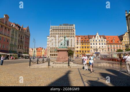 Wroclaw, Poland - July 09, 2018: Bronze monument to Polish poet and playwright Alexander Fredro in Wroclaw, Poland Stock Photo