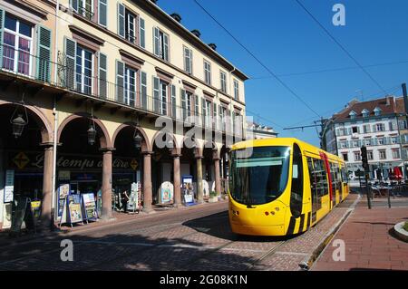 FRANCE. HAUT-RHIN (68). MULHOUSE. CABLE CAR AT FOCH AVENUE Stock Photo