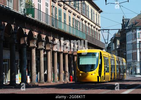 FRANCE. HAUT-RHIN (68). MULHOUSE. CABLE CAR AT FOCH AVENUE Stock Photo