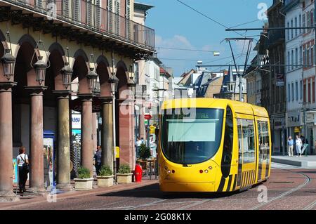 FRANCE. HAUT-RHIN (68). MULHOUSE. CABLE CAR AT FOCH AVENUE Stock Photo