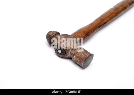 Old classic hammer on white background Stock Photo