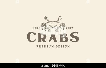 spatula with crabs vintage logo symbol vector icon illustration graphic design Stock Vector