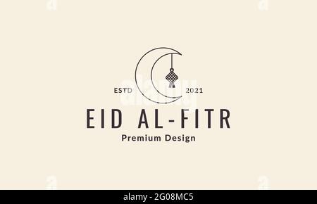 Ketupat Eid with crescent line logo symbol vector icon illustration graphic design Stock Vector